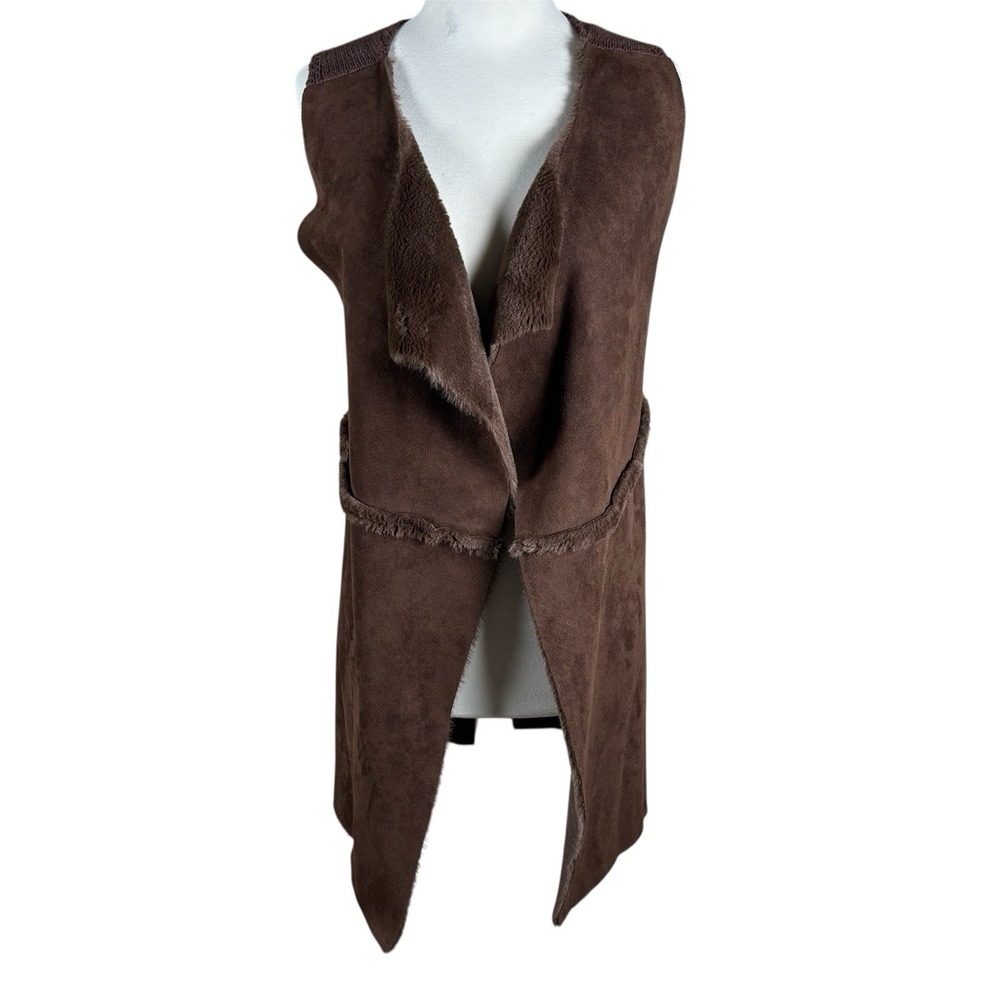 Faux Suede Long Vest Fur Open Front Brown M Y2K Festival Cosplay Rey